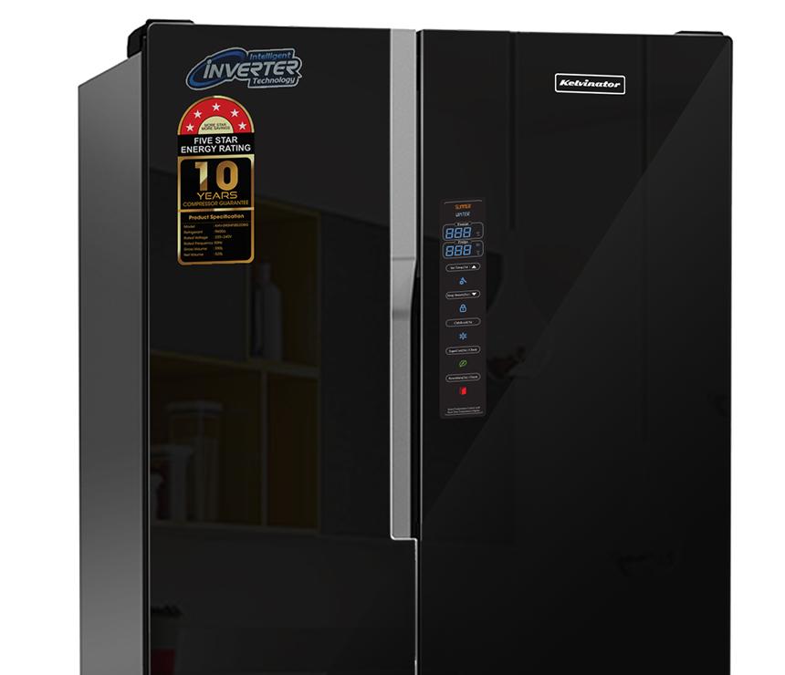 Fridge Kelvinator 590 Liter Inverter Side by Side Glass Door No Frost