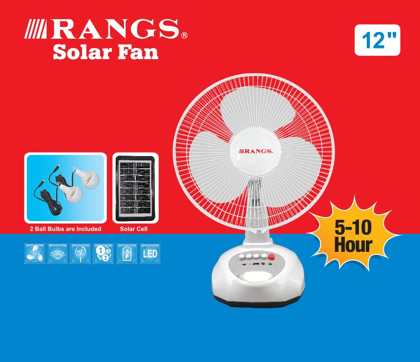 Rangs Solar Rechargeable Fan & LED Light Kit ( 12 inch)