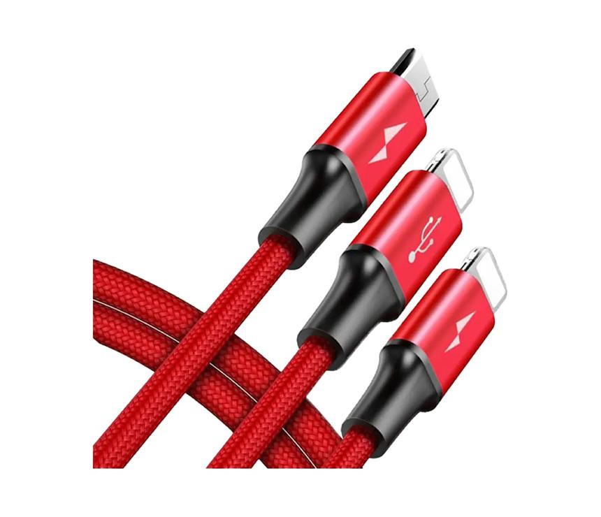 Baseus Rapid Series 3-in-1 Cable Micro+Dual Lightning 3A 1.2M (Red)