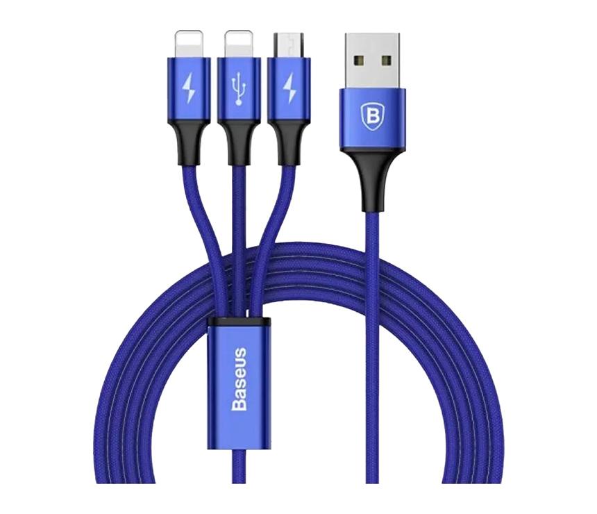 Baseus Rapid Series 3-in-1 Cable Micro+Dual Lightning 3A 1.2M (Dark Blue)