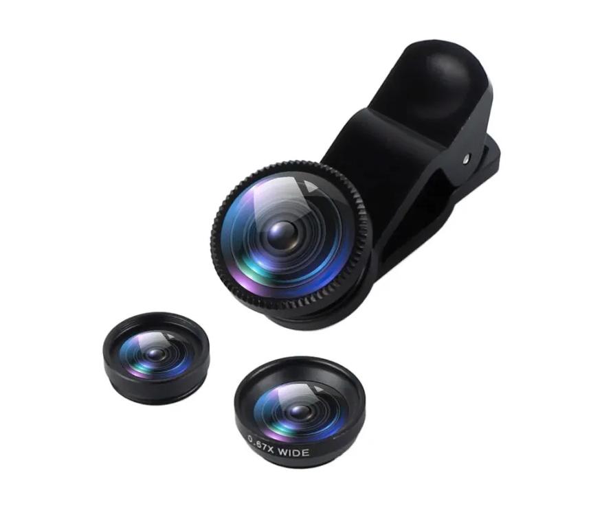 3 in 1 Clip Camera Lens Kit 180° Fish Eye | 0.67X Wide Angle | Macro Lens Phone Lens Kit for Mobile Phone Cellphone Smart Phone