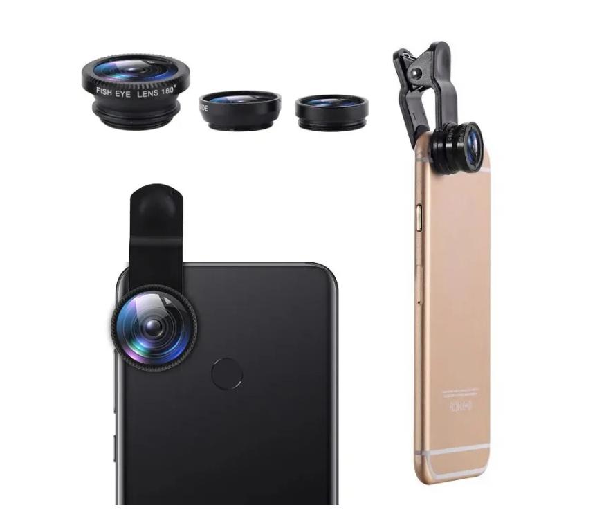 3 in 1 Clip Camera Lens Kit 180° Fish Eye | 0.67X Wide Angle | Macro Lens Phone Lens Kit for Mobile Phone Cellphone Smart Phone