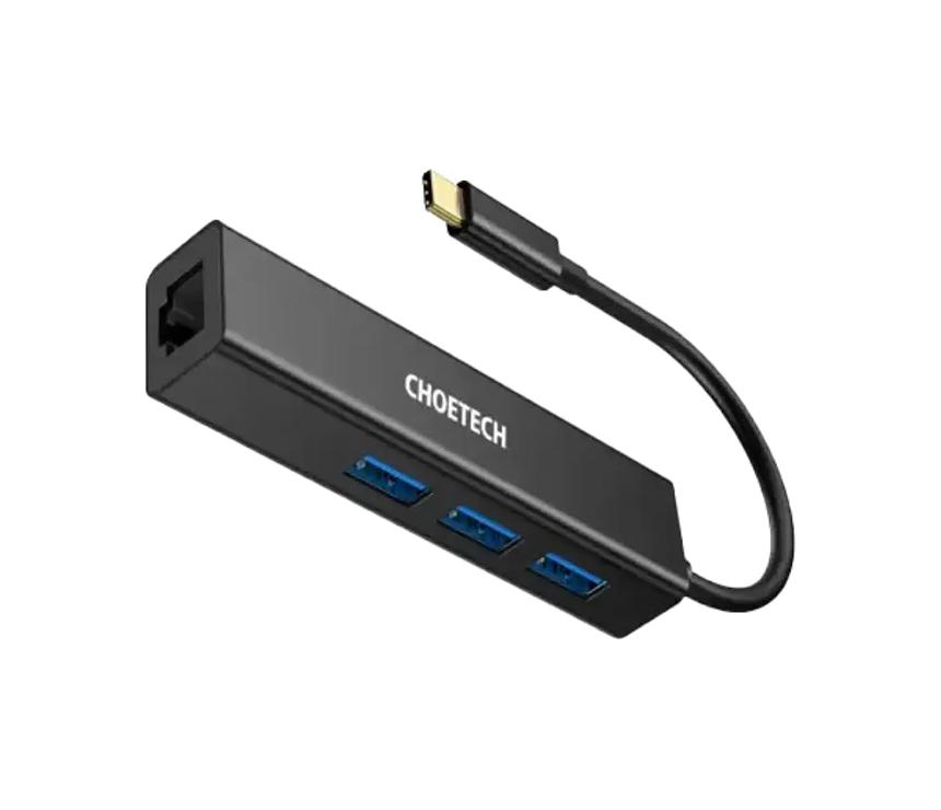 Choetech 4-In-1 USB-C to RJ45 Adapter | HUB-U02-BK | Black