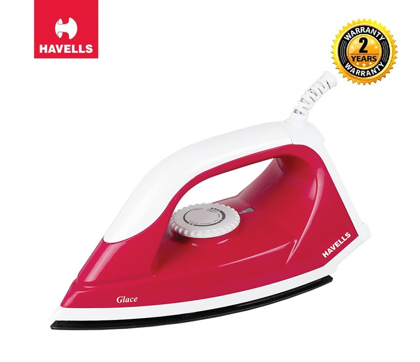 GLACE DRY IRON 750 W, Non Stick Coated (Ruby & White)